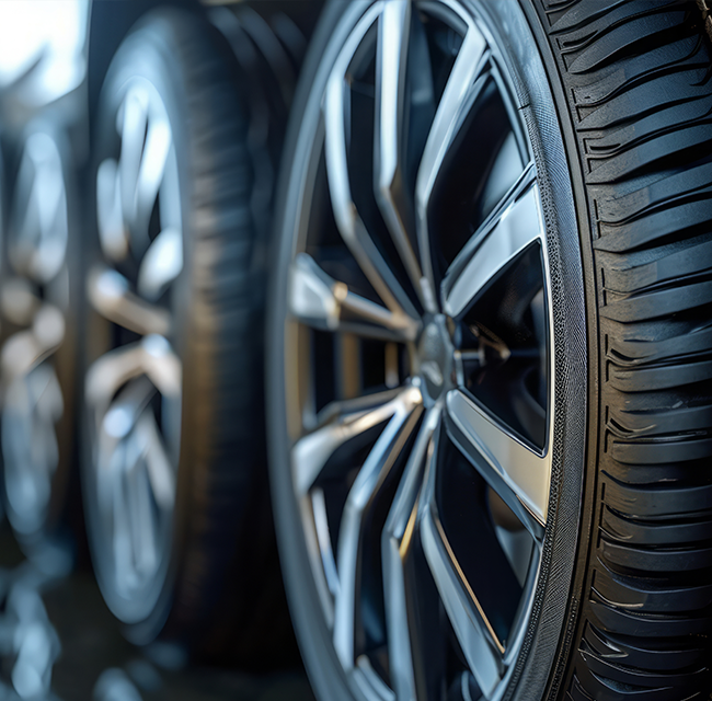 Close up new car tires